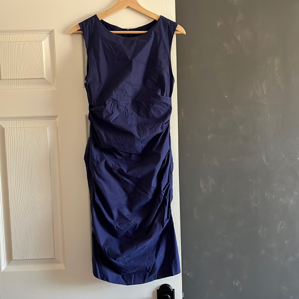 Nicole Miller | Sleeveless Ruched Midi Dress in Navy